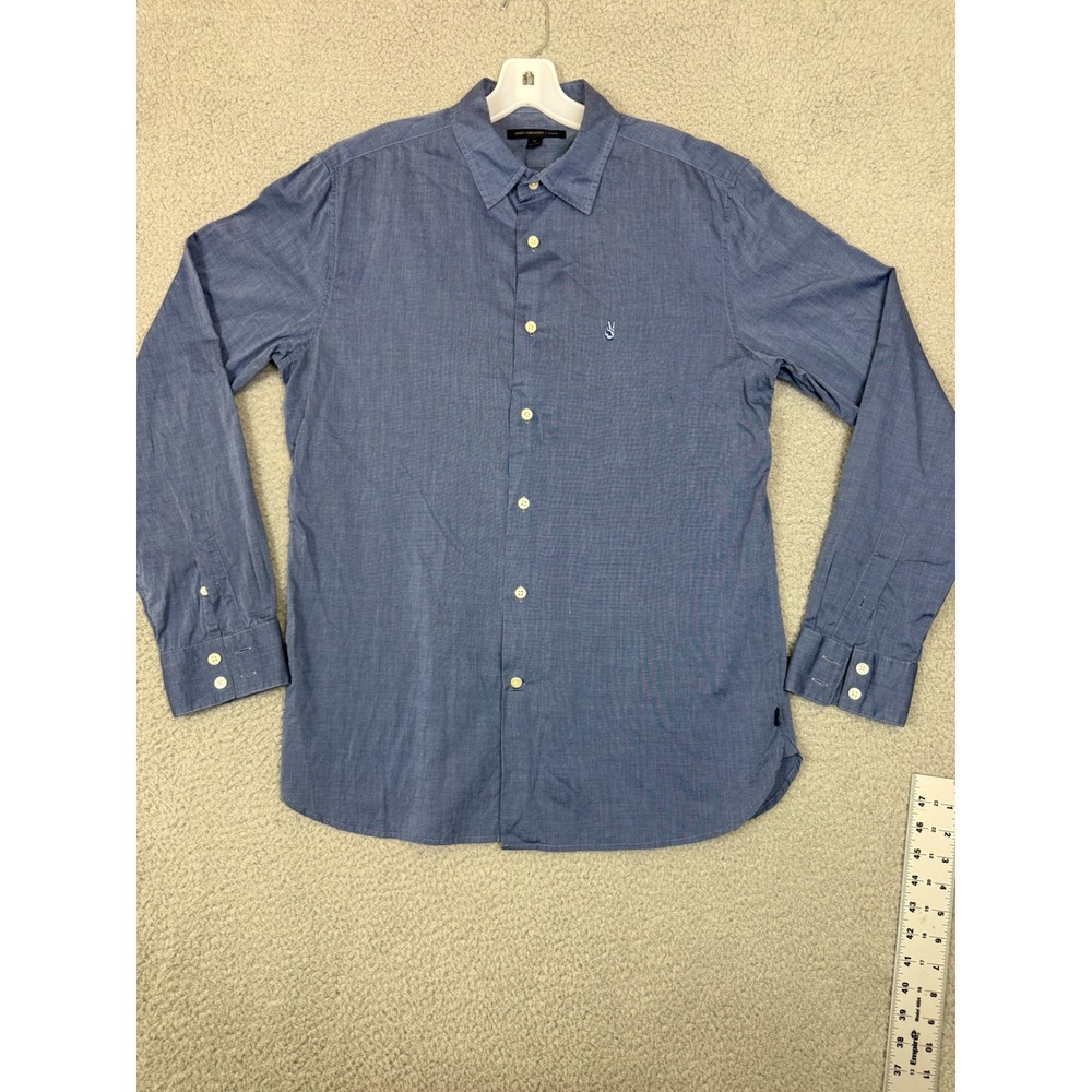 John Varvatos USA Mens Blue Peace Sign Embroidered Button Down Shirt Medium